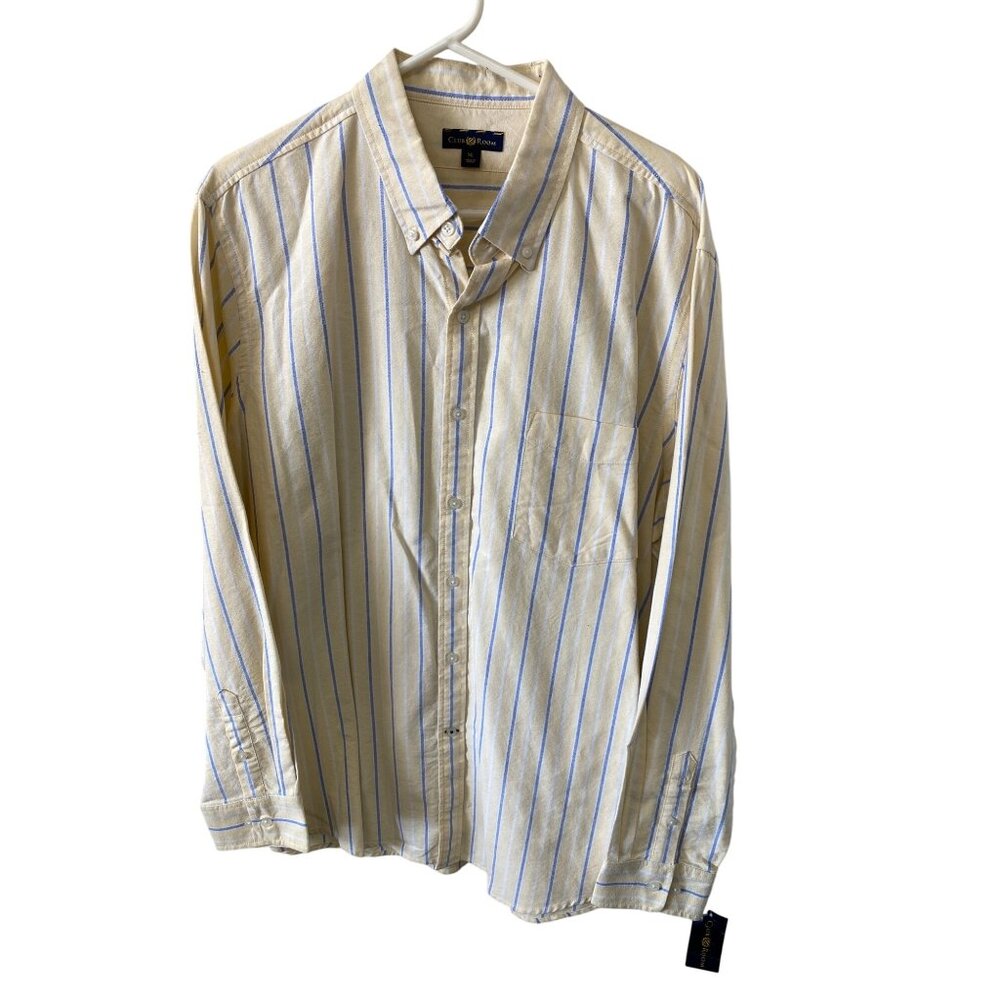 Club Room Mens XL Yellow & Blue Striped Long Sleeve Button-Up Shirt